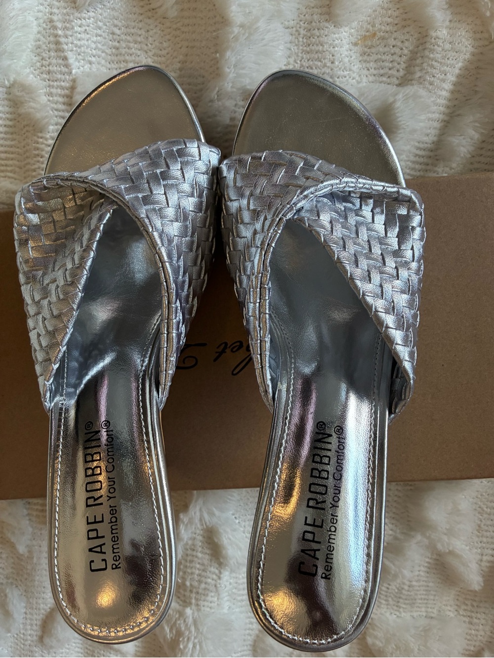 Cape Robbin Silver Woven Slide Mules